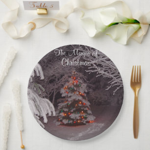 Snow Covered Branches Christmas Lights Paper Plate