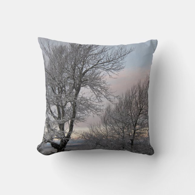 Snow Covered Branches Throw Pillow (Front)