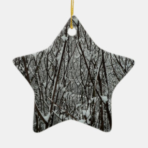 Snow Covered Branches Winter Abstract Ceramic Ornament