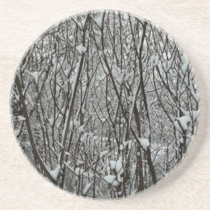 Snow Covered Branches Winter Abstract Coaster