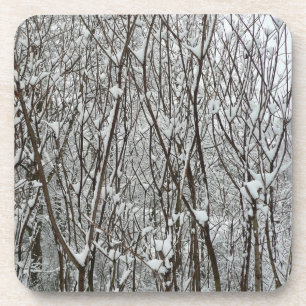 Snow Covered Branches Winter Abstract Coaster