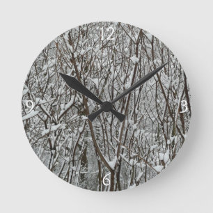 Snow Covered Branches Winter Abstract Round Clock