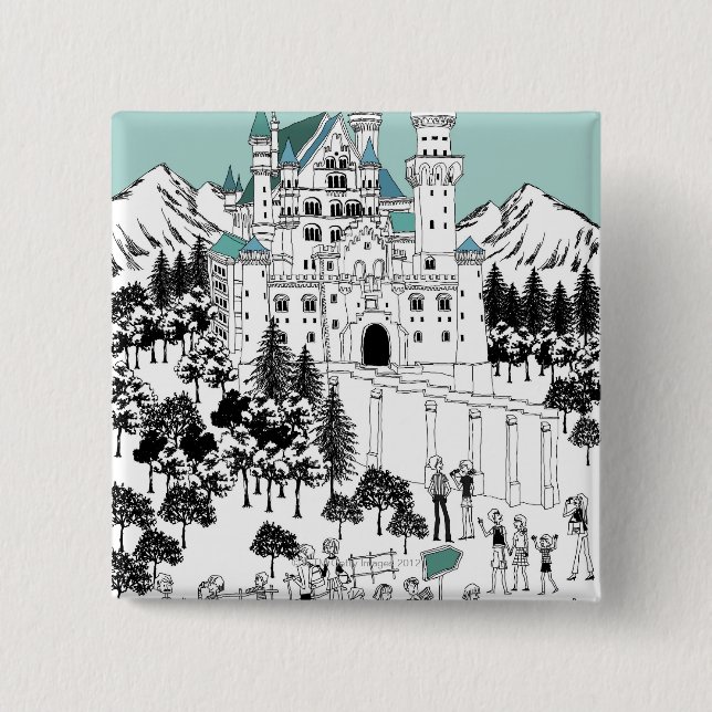 Snow Covered Castle 2 Inch Square Button (Front)