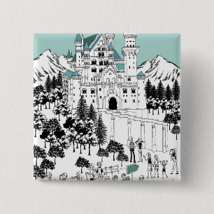 Snow Covered Castle 2 Inch Square Button
