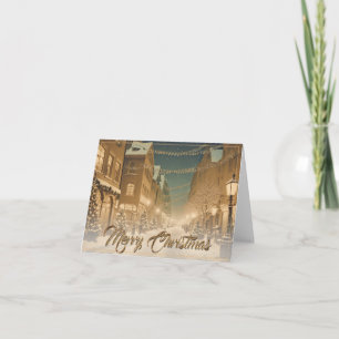 Snow-covered Christmas Streets in a Downtown Card