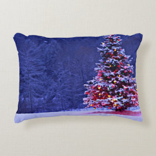 Snow Covered Christmas Tree Decorative Pillow