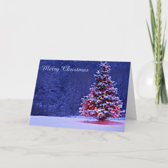 Snow Covered Christmas Tree Holiday Card (Front)