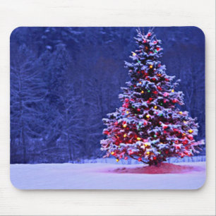Snow Covered Christmas Tree Mouse Pad