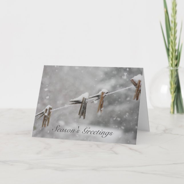 Snow Covered Clothespins Holiday Card (Front)