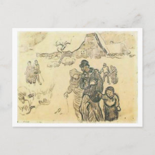 Snow-Covered Cottages, Couple Child Van Gogh Fine Postcard