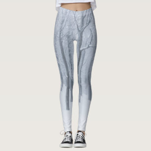 Snow covered frozen forest in winter leggings
