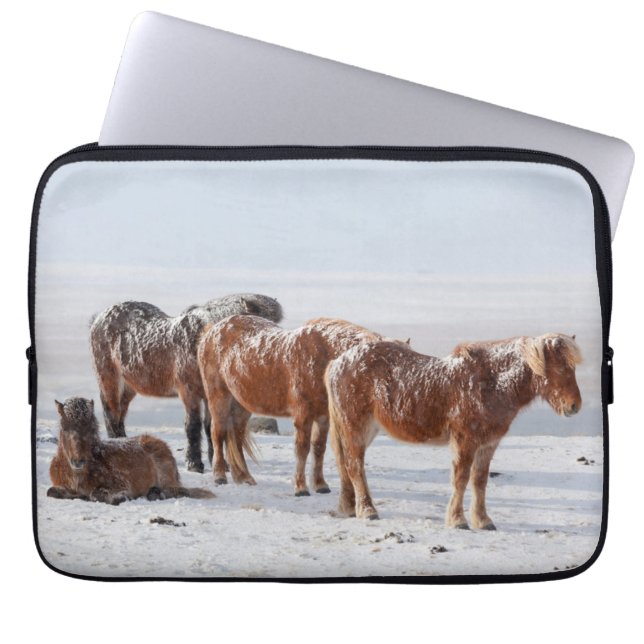 Snow Covered Icelandic Horses Laptop Sleeve (Front)