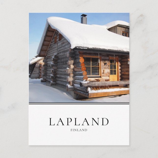 Snow-covered log cabin in Lapland, Finland Postcard (Front)