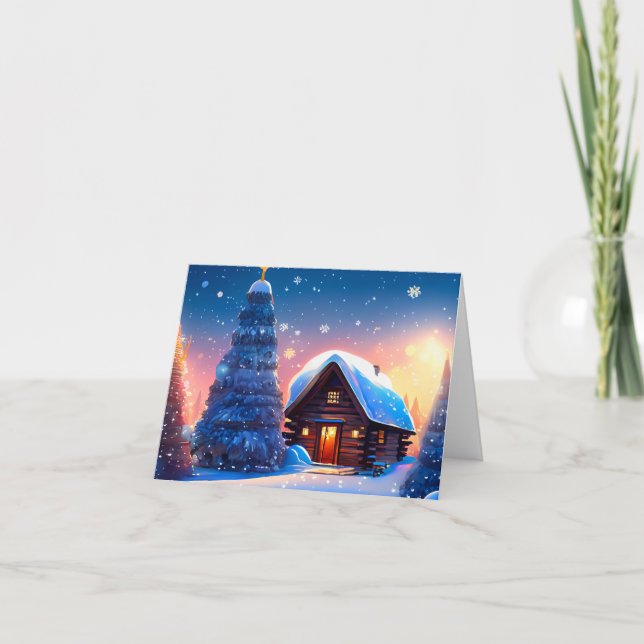 Snow Covered Log Cabin. Note Card (Front)