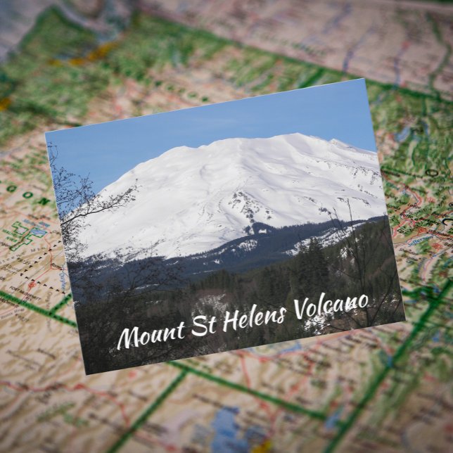 Snow Covered Mount St Helens Travel Postcard (In Situ Map)