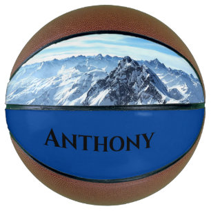 Snow Covered Mountain Basketball with custom name.
