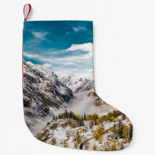 SNOW COVERED MOUNTAIN DURING DAYTIME SMALL CHRISTMAS STOCKING