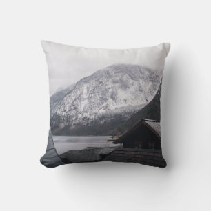 SNOW-COVERED MOUNTAIN NEAR BODY OF WATER THROW PILLOW