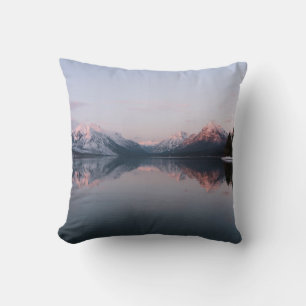 SNOW COVERED MOUNTAIN NEAR LAKE DURING DAYTIME THROW PILLOW