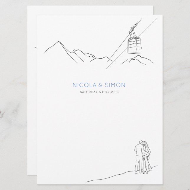 Snow Covered Mountain Peaks Skis Soft Snowflakes Menu (Front/Back)