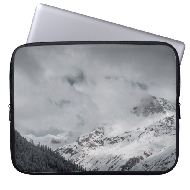 SNOW COVERED MOUNTAIN UNDER CLOUDY SKY DURING DAYT LAPTOP SLEEVE (Front)