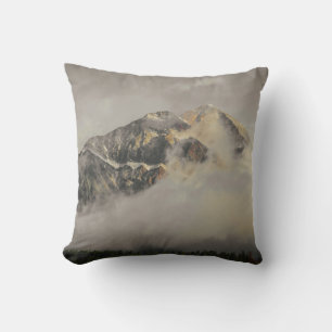 SNOW COVERED MOUNTAIN UNDER CLOUDY SKY DURING DAYT THROW PILLOW