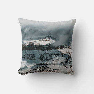 SNOW COVERED MOUNTAIN UNDER CLOUDY SKY DURING DAYT THROW PILLOW