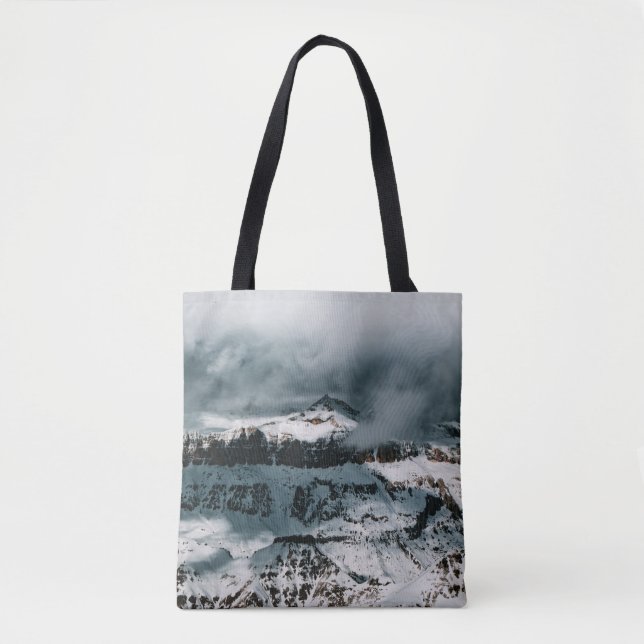 SNOW COVERED MOUNTAIN UNDER CLOUDY SKY DURING DAYT TOTE BAG (Front)