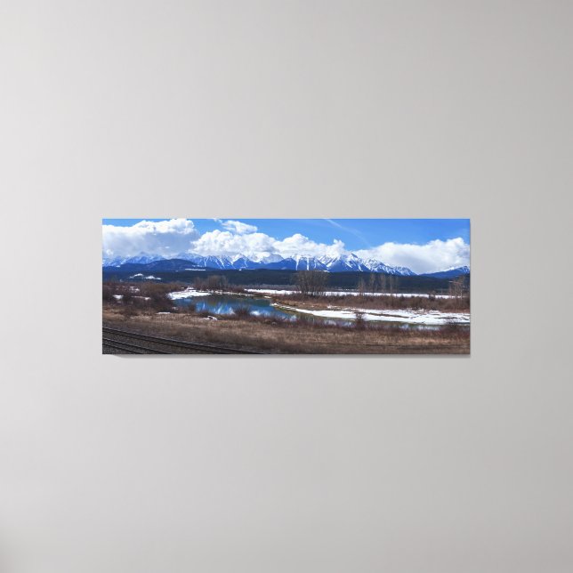 Snow Covered Mountains At Columbia River Canada Canvas Print (Front)