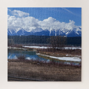 Snow Covered Mountains At Columbia River Canada Jigsaw Puzzle