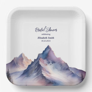 Snow covered mountains landscape bridal shower paper plate