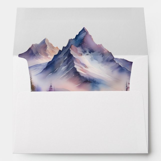 Snow covered mountains landscape wedding envelope (Back (Bottom))