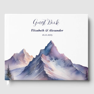 Snow covered mountains landscape wedding guest book