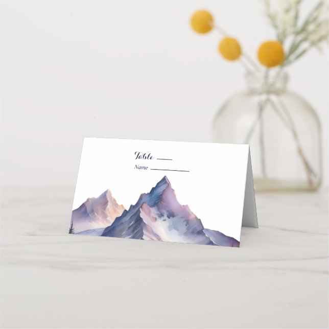 Snow covered mountains landscape wedding place card (Front)