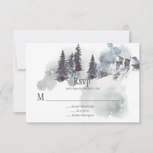 Snow-Covered Mountains Pine Trees Wedding RSVP