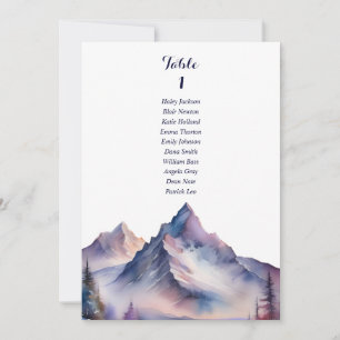 Snow covered mountains wedding seating chart card