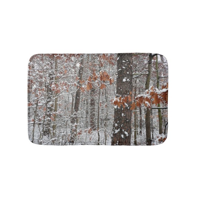 Snow Covered Oak Trees Winter Nature Photography Bath Mat (Front)