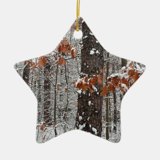 Snow Covered Oak Trees Winter Nature Photography Ceramic Ornament (Front)