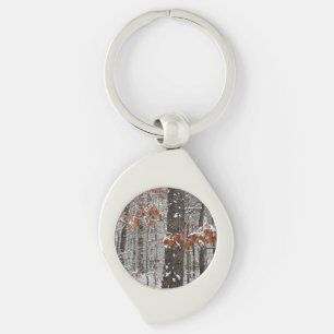 Snow Covered Oak Trees Winter Nature Photography Keychain