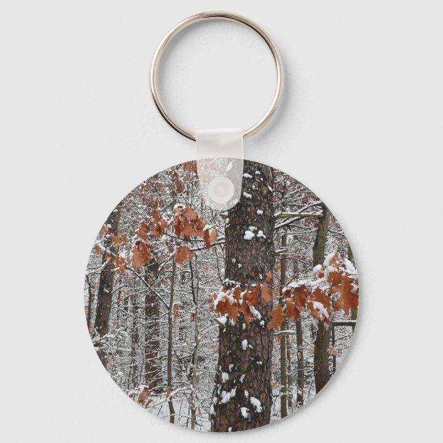 Snow Covered Oak Trees Winter Nature Photography Keychain (Front)