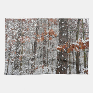 Snow Covered Oak Trees Winter Nature Photography Kitchen Towel