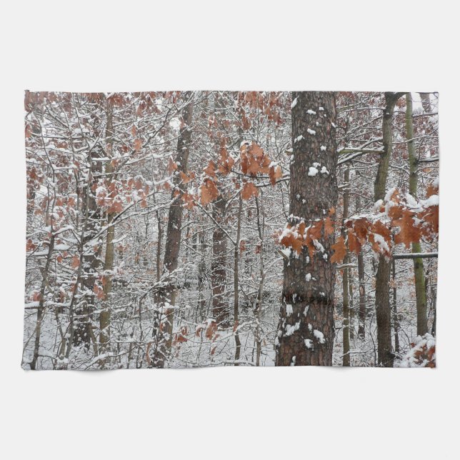 Snow Covered Oak Trees Winter Nature Photography Kitchen Towel (Horizontal)