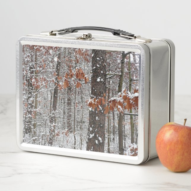 Snow Covered Oak Trees Winter Nature Photography Metal Lunch Box (In Situ)