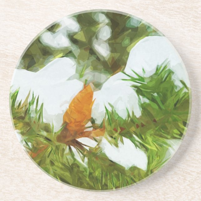 Snow covered Pine Abstract Impressionism Coaster (Front)