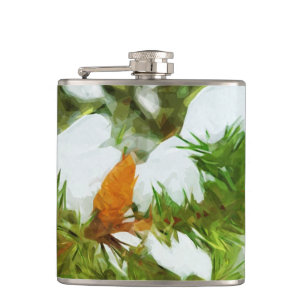Snow covered Pine Abstract Impressionism Hip Flask