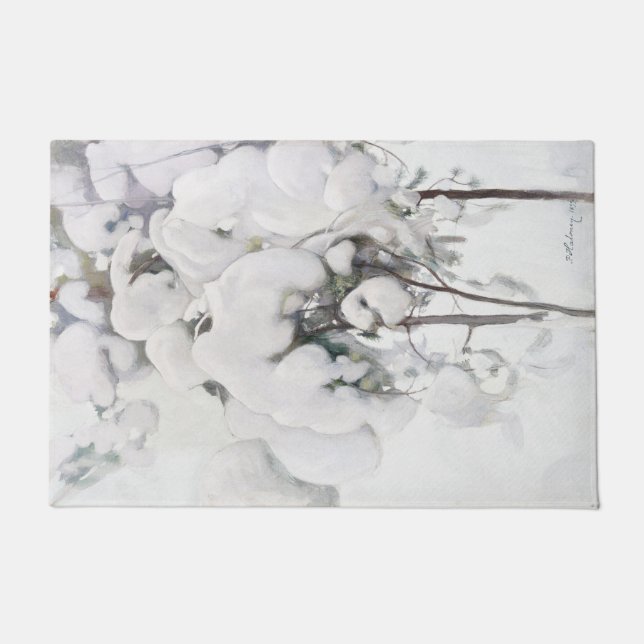 Snow Covered Pine Saplings (by Pekka Halonen) Doormat (Front)