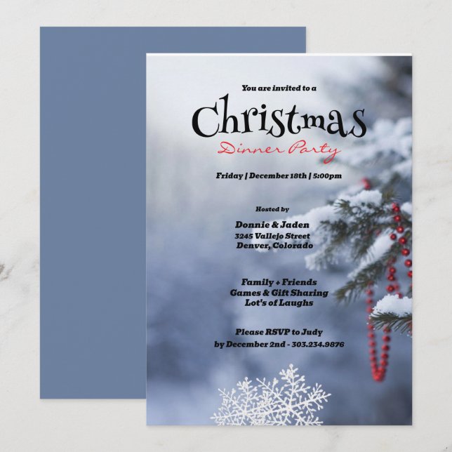 Snow Covered Pine Tree Christmas Party Invitation (Front/Back)
