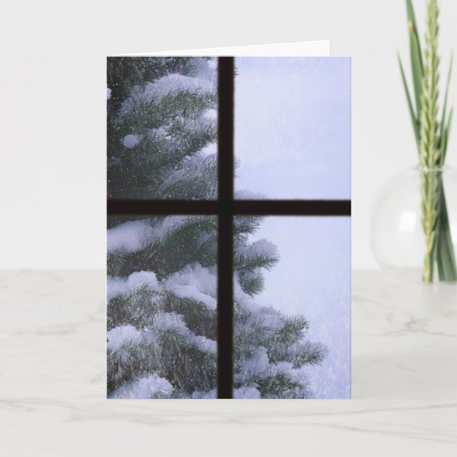 Snow Covered Pine Tree Folded Holiday Card (Front)