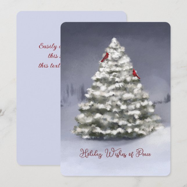Snow Covered Pine Tree Two Cardinals Christmas (Front/Back)