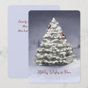 Snow Covered Pine Tree Two Cardinals Christmas